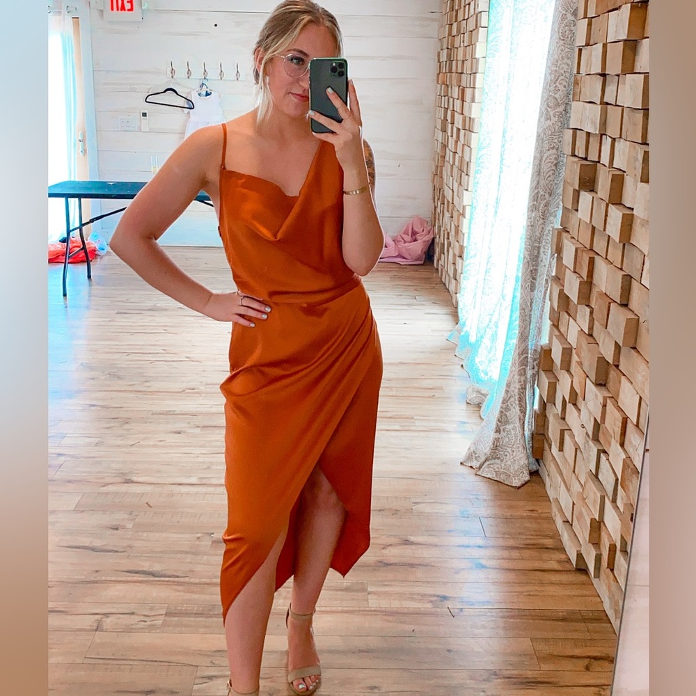 Misguided burnt orange asymmetrical dress